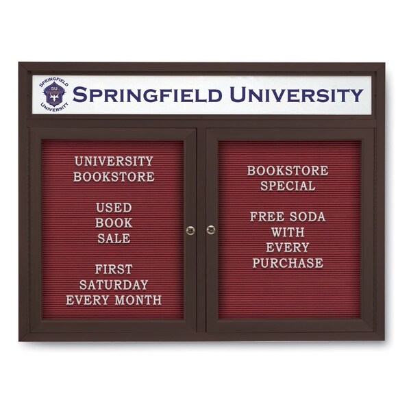 Indoor Enclosed Combo Board, 42"x32", Bronze Frame/Black Porc & Cobalt
